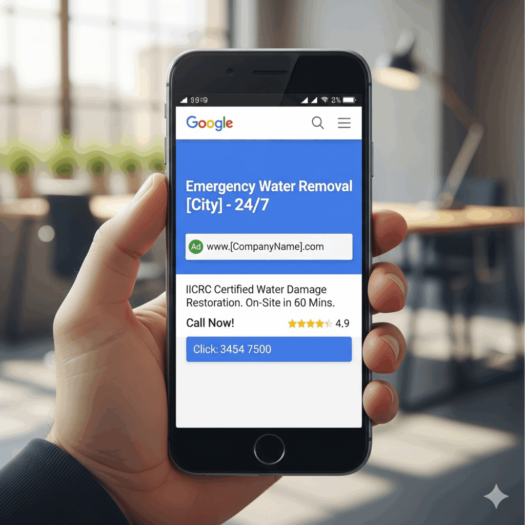 Google Ads vs SEO for restoration companies comparing lead generation, cost, and ROI