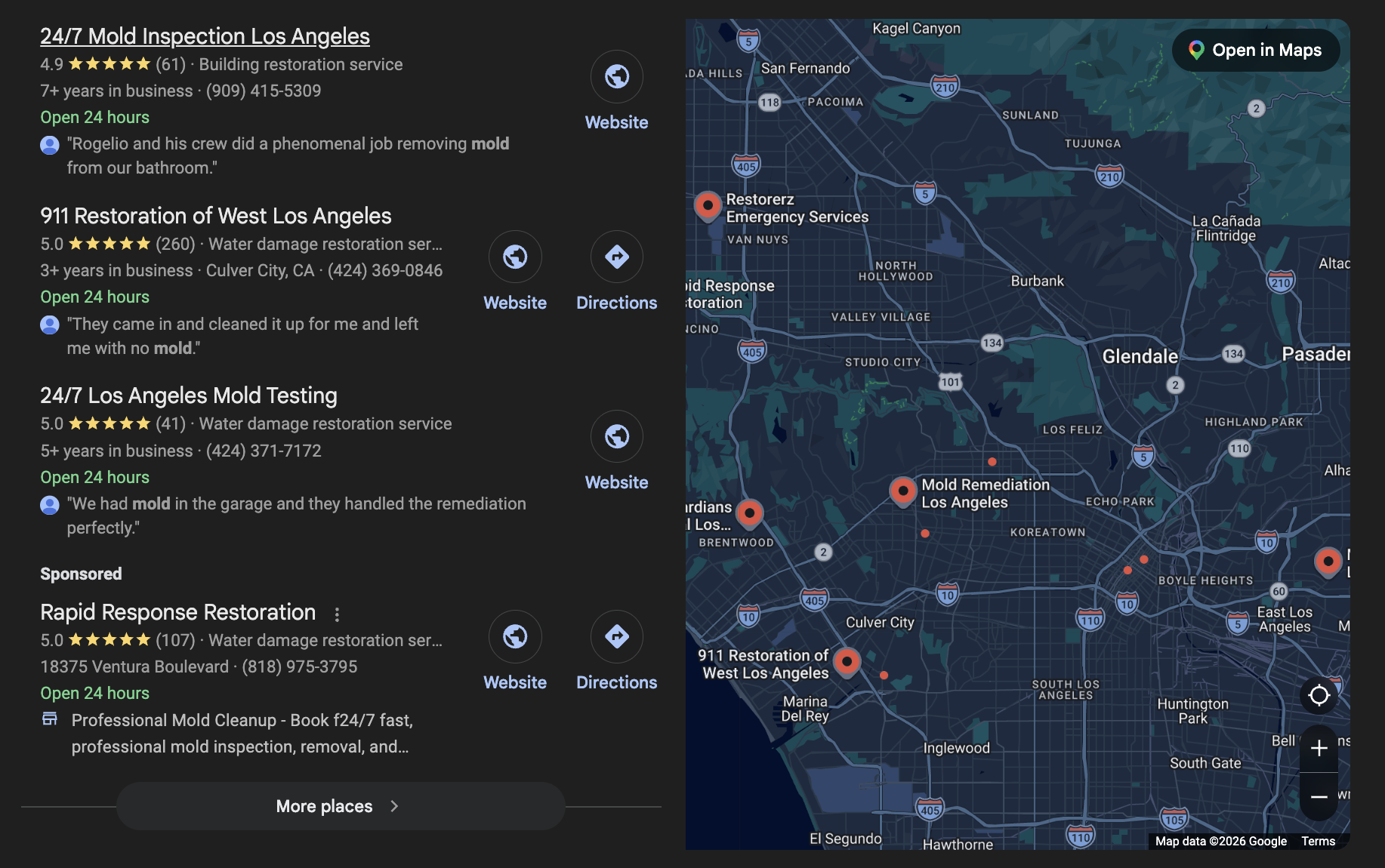 Damage restoration SEO rankings and competitor analysis dashboard