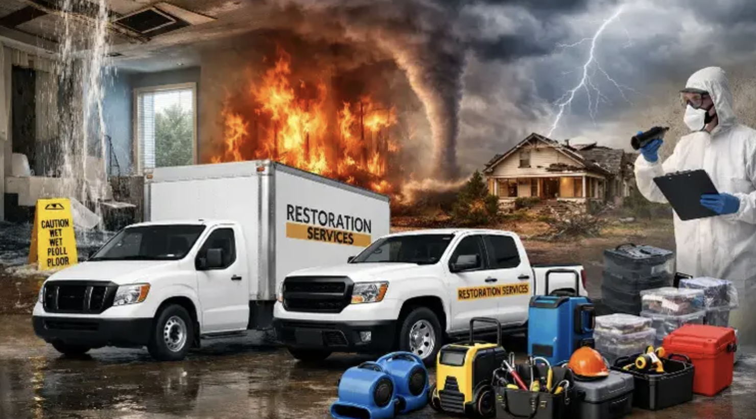 google search results showing restoration company rankings and map pack visibility for emergency services